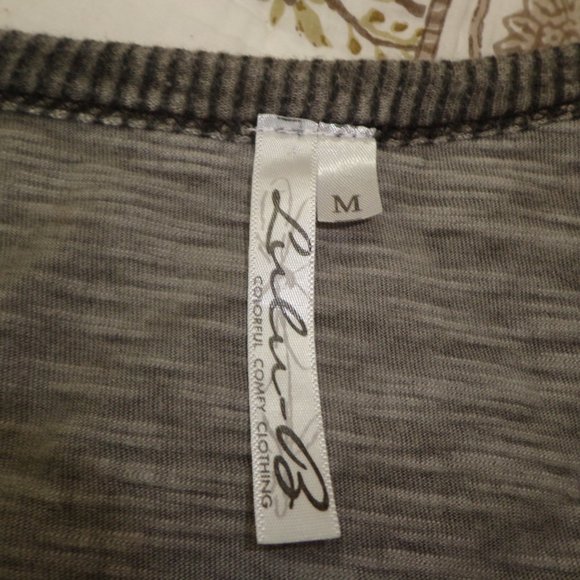 Lula B V-Neck Hi-Lo Heather Burn Out Tunic M Short Raglan Sleeves - Picture 14 of 16